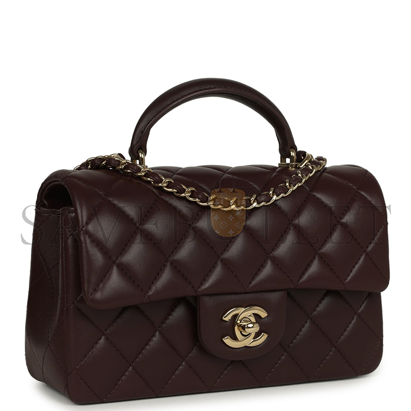 Ch**el mini rectangular flap with top handle lambskin light gold hardware (20*13*6cm)